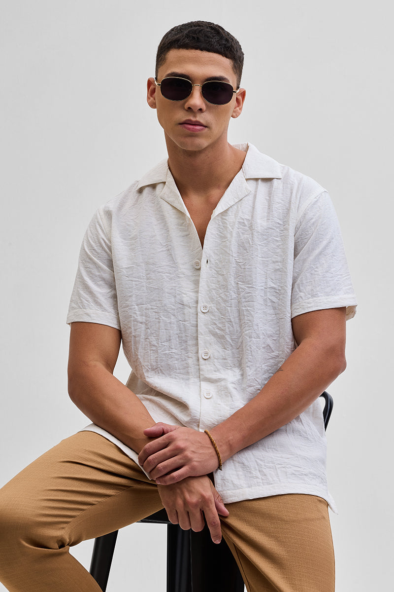 Cream Box Fit Linen Blend Shirt