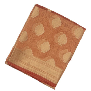 Peach Woven Tissue Saree With Floral Motifs