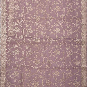 Lilac Woven Supernet Saree With Embroidered Floral Motifs