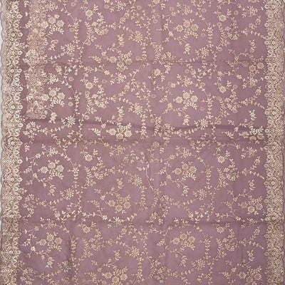 Lilac Woven Supernet Saree With Embroidered Floral Motifs