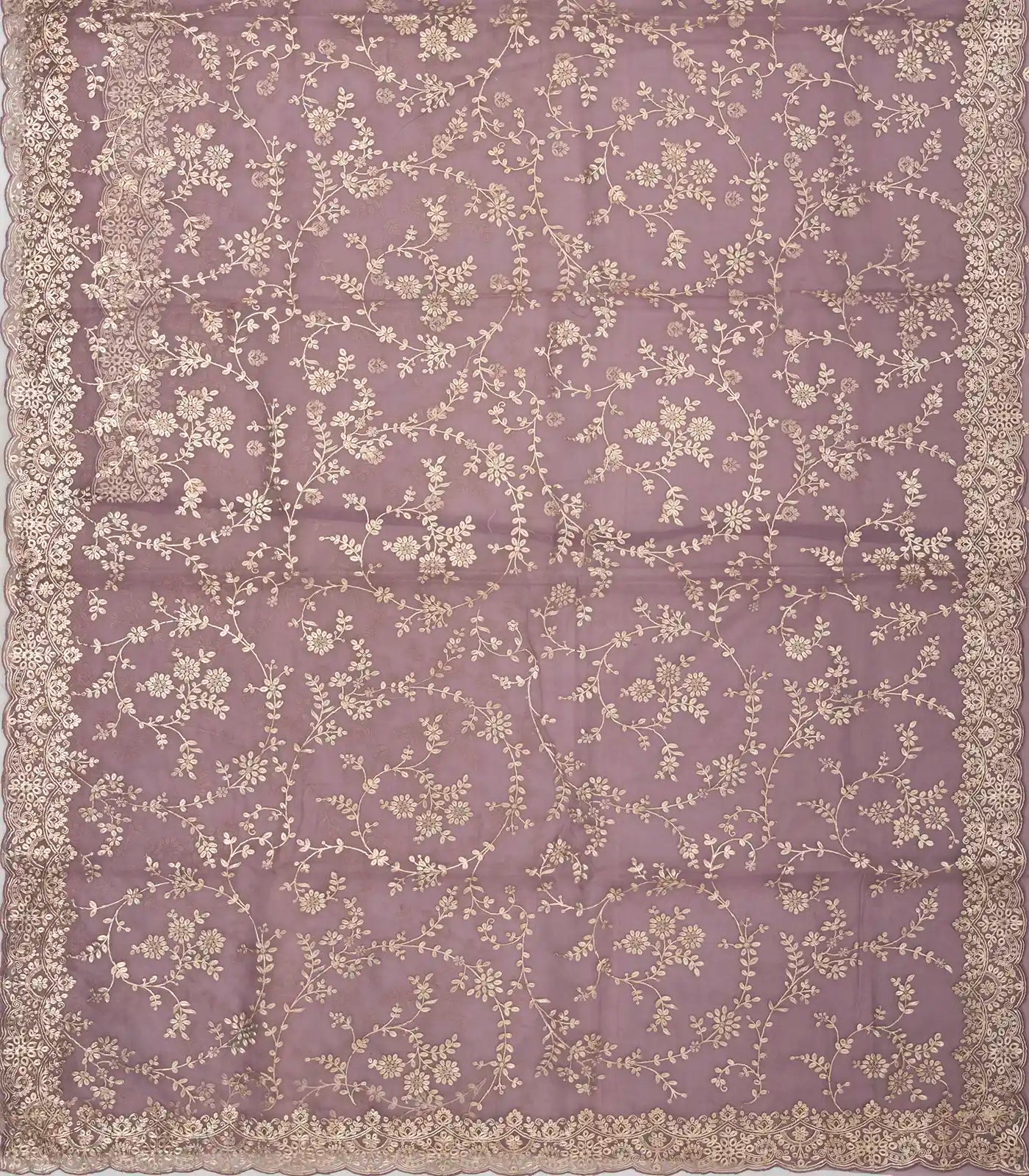 Lilac Woven Supernet Saree With Embroidered Floral Motifs