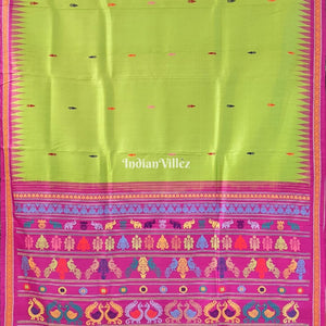 Parrot Green Pink Gopalpur Tussar Silk Saree