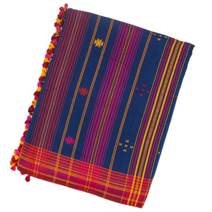 Purple Handloom Bhujodi Cotton Saree With Stripes