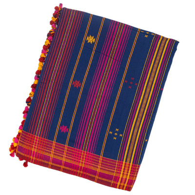 Purple Handloom Bhujodi Cotton Saree With Stripes