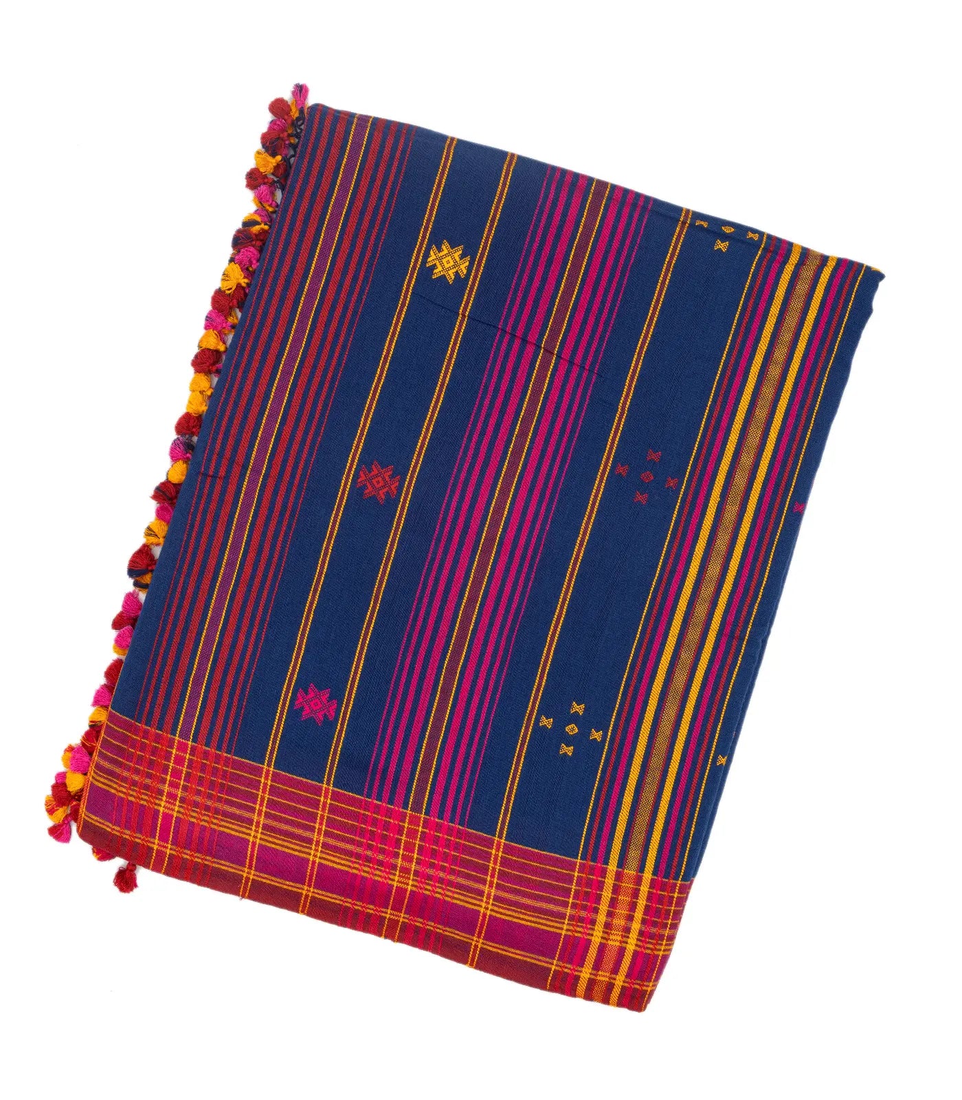 Purple Handloom Bhujodi Cotton Saree With Stripes