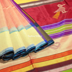 Pink Dual Tone Multicolor Double Pallu Handwoven Soft Silk Saree