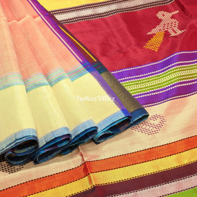 Pink Dual Tone Multicolor Double Pallu Handwoven Soft Silk Saree