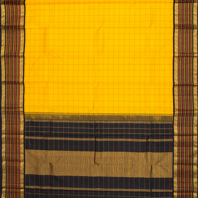 Yellow Handloom Kanchipuram Korvai Silk Saree With Meena Checks