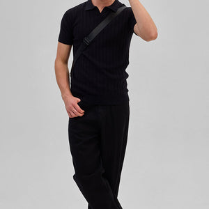 Black Knitted Polo T-Shirt