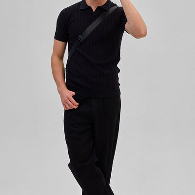 Black Knitted Polo T-Shirt