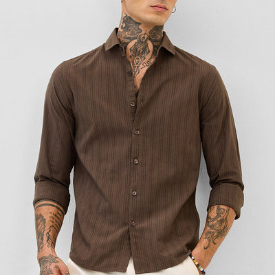 Brown Slim Fit Stripes Shirt