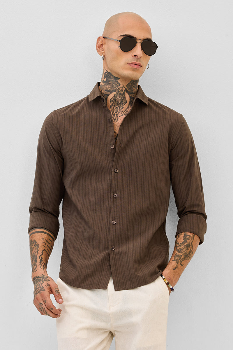 Brown Slim Fit Stripes Shirt
