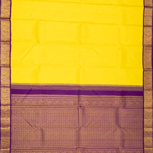 Lemon Yellow Handloom Korvai Kanchipuram Silk Saree With Magenta Border
