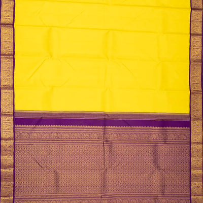 Lemon Yellow Handloom Korvai Kanchipuram Silk Saree With Magenta Border