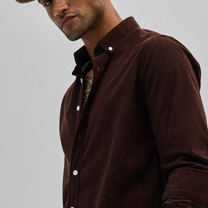 Dark Brown Slim Fit Corduroy Shirt