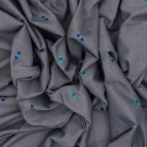 Grey Handloom Bengal Cotton Saree With Blue Border