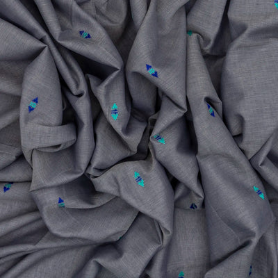 Grey Handloom Bengal Cotton Saree With Blue Border