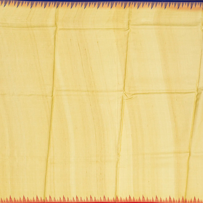 Sandal Handloom Tussar Silk Saree Printed With Floral Motifs & Ganga Jamuna Border