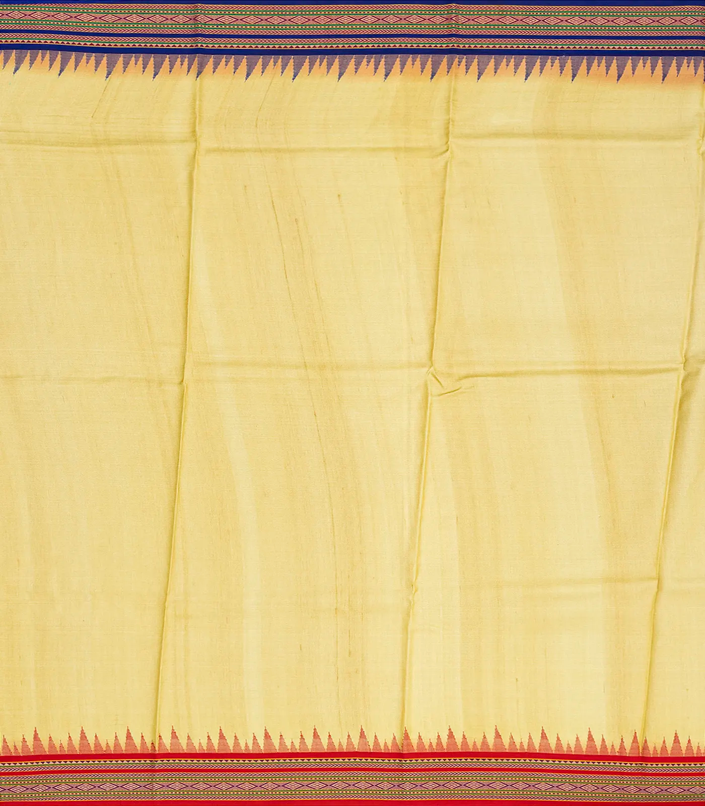 Sandal Handloom Tussar Silk Saree Printed With Floral Motifs & Ganga Jamuna Border