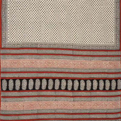 White Woven Jaipur Cotton Saree With Printed Floral Motifs