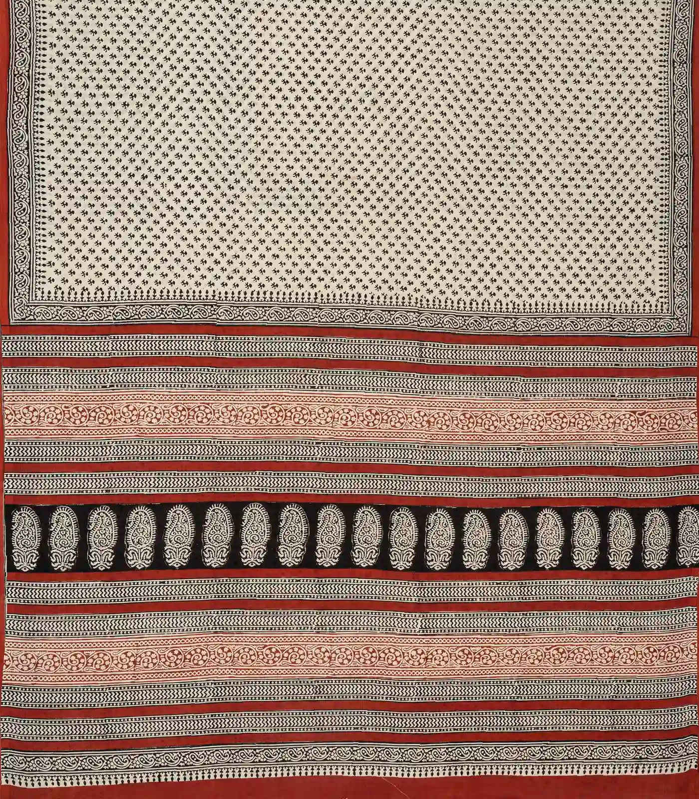 White Woven Jaipur Cotton Saree With Printed Floral Motifs