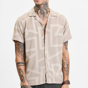 Beige Geometric Box Fit Shirt