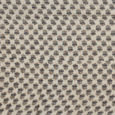 Off White Printed Tussar Silk Saree With Floral Motifs-Off White