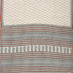 White Woven Jaipur Cotton Saree Printed With Red Floral Motifs