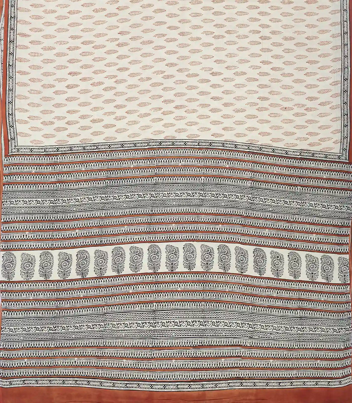 White Woven Jaipur Cotton Saree Printed With Red Floral Motifs