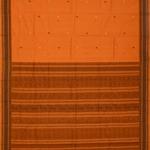 Orange Handloom Kanchi Cotton Saree With Diamond Motifs