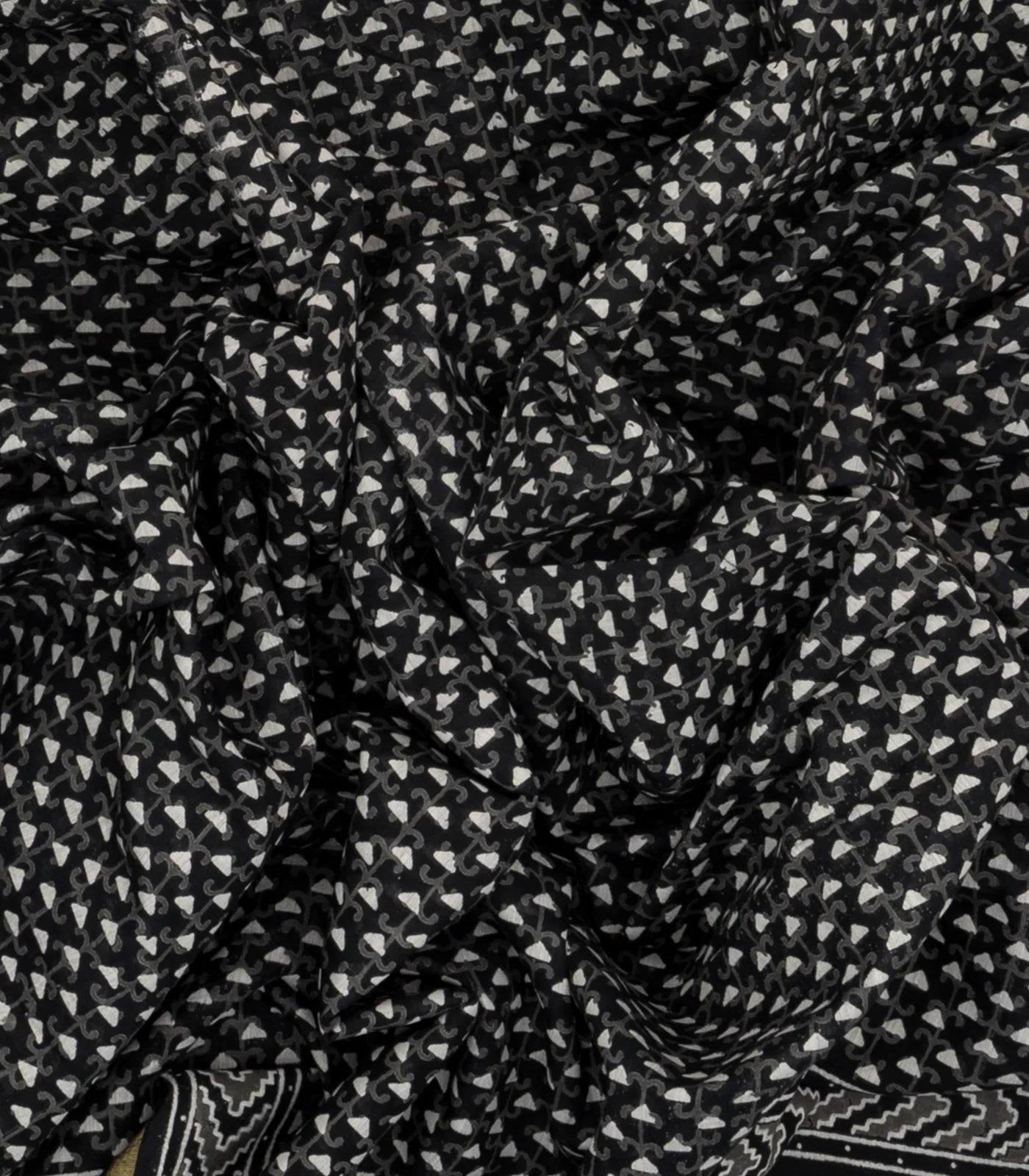 Black Woven Jaipur Cotton Saree And Printed Triangle Motifs