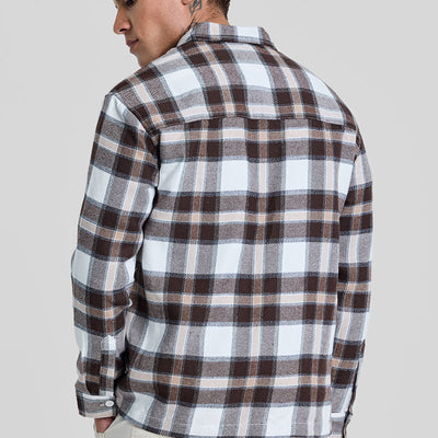 Brown Plaid Box Fit Flannel Shirt