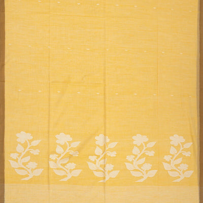Sandal Handloom Bengal Cotton Saree With Plus Buttas