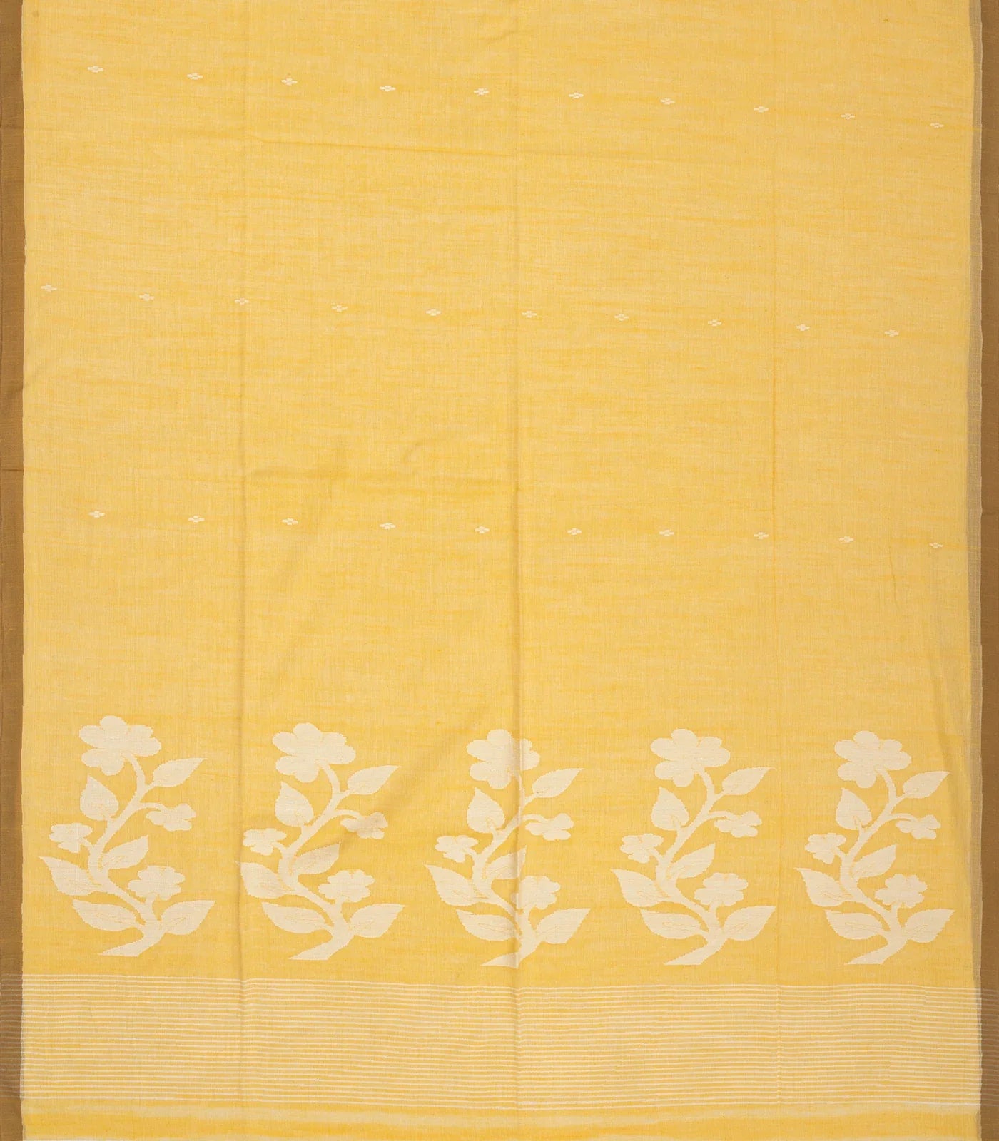 Sandal Handloom Bengal Cotton Saree With Plus Buttas