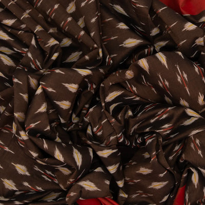 Dark Brown Woven Orissa Cotton Saree With Tie & Dye Motifs