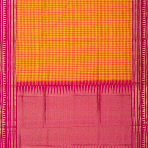 Orange Handloom Soft Silk Saree With Checks & Contrast Pink Border