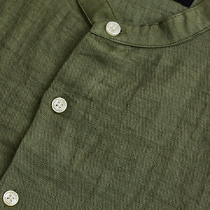 Olive Mandarin Linen Blend Shirt