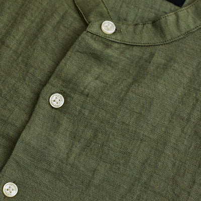 Olive Mandarin Linen Blend Shirt