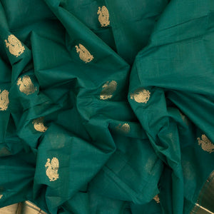 Sea Green Handloom Kanchi Cotton Saree With Annam Buttas