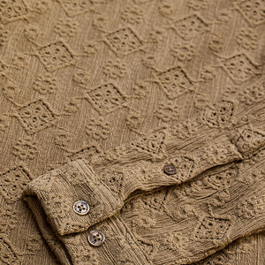 Light Brown Mandarin Self-Design Shirt