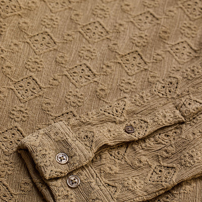 Light Brown Mandarin Self-Design Shirt