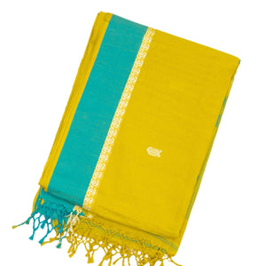 Lime Green Handloom Bengal Cotton Saree With Mango Buttas