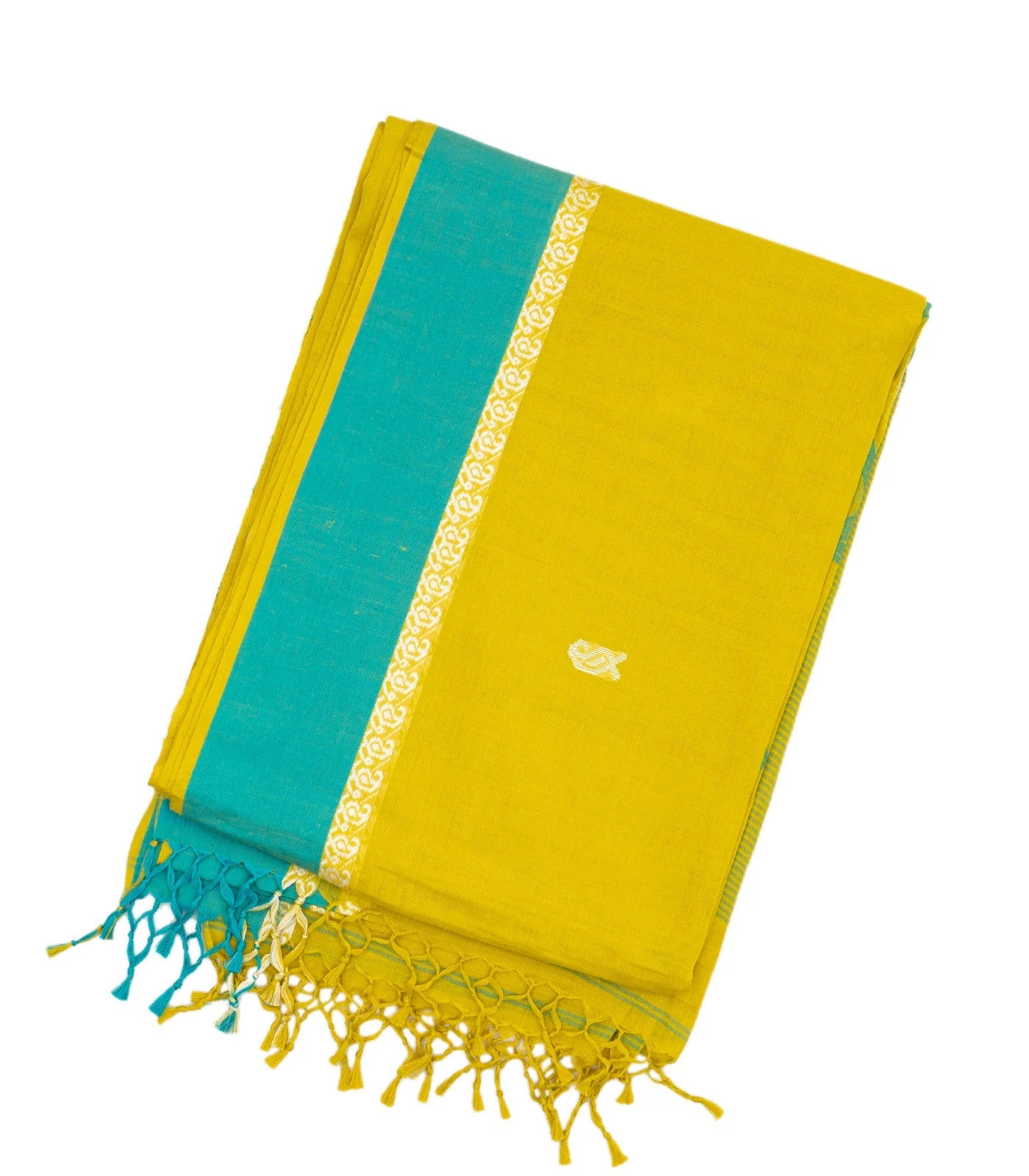 Lime Green Handloom Bengal Cotton Saree With Mango Buttas