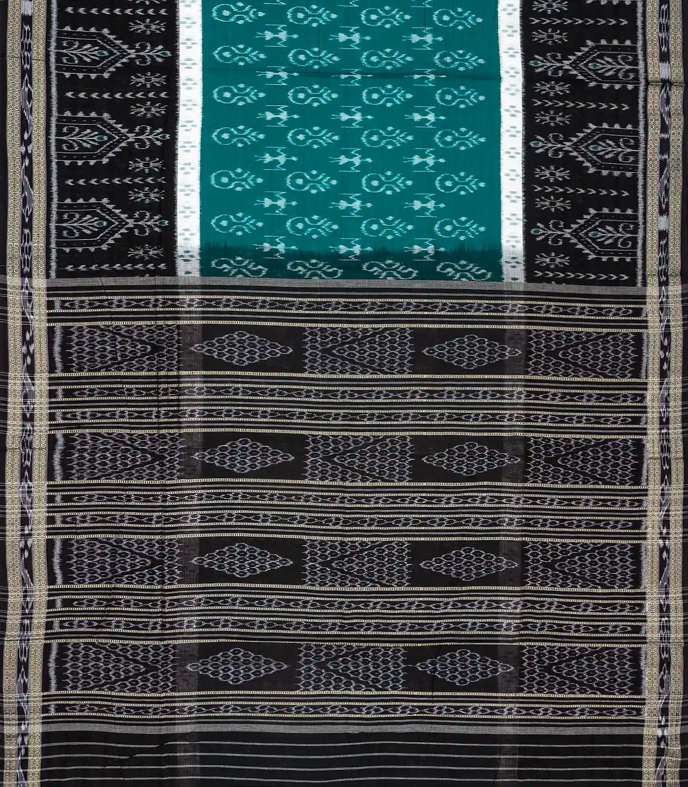 Cyan Handloom Orissa Cotton Saree With Tie & Dye Tribal Motifs