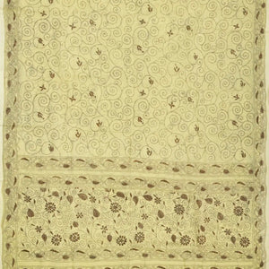 Cream Bengal Cotton Saree With Embroidered Floral Motifs