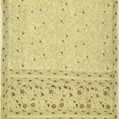Cream Bengal Cotton Saree With Embroidered Floral Motifs