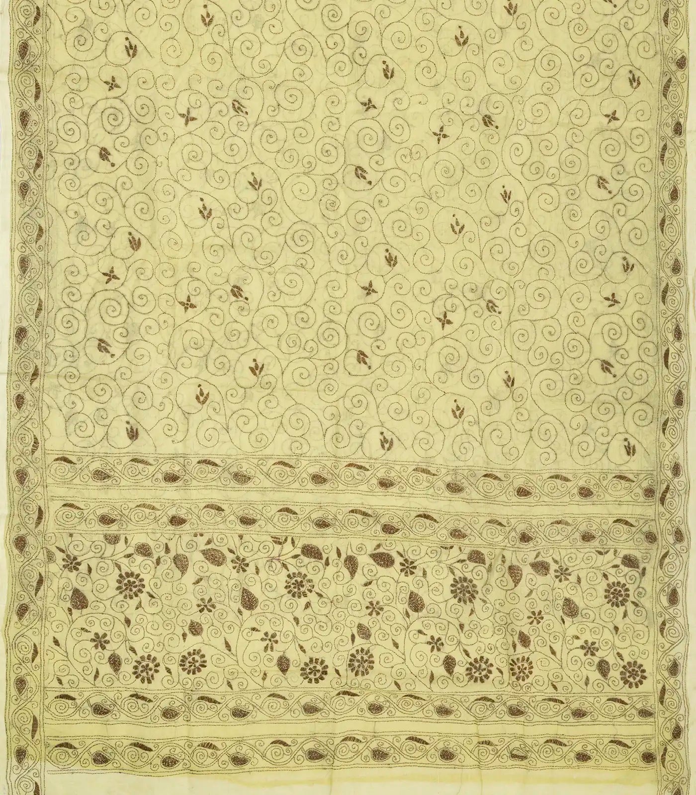 Cream Bengal Cotton Saree With Embroidered Floral Motifs