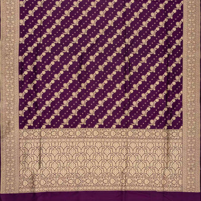 Magenta Handloom Banarasi Silk Saree With Diagonal Floral Vine Motifs