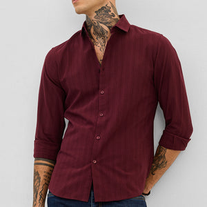 Maroon Slim Fit Stripes Shirt
