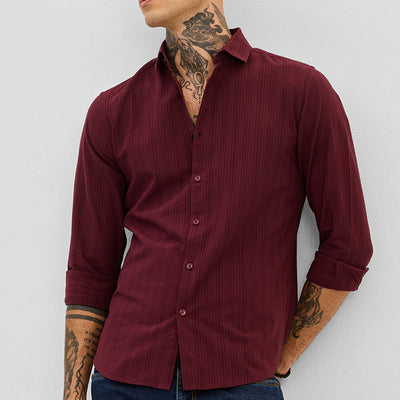 Maroon Slim Fit Stripes Shirt
